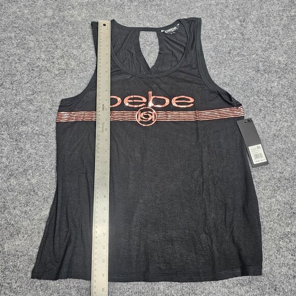 BEBE Tank Womens X-Large Black Metallic Foil Front Logo Super Soft Knit Top NWT - Picture 5 of 7